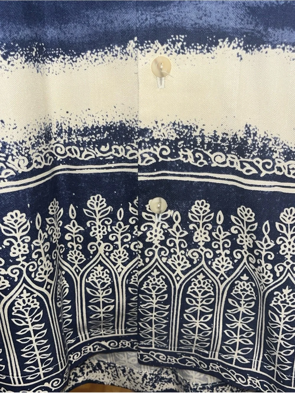 Palm-Print Short Sleeve Camp Shirt - Navy on Cream